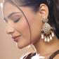 Gold-Toned White Kundan Contemporary Gold-Polished Jhumkas Earrings - Ruby Raang | Swadesiicart
