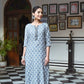 Aayaa Pure Muslin printed Kurti & Pant - Grey sky