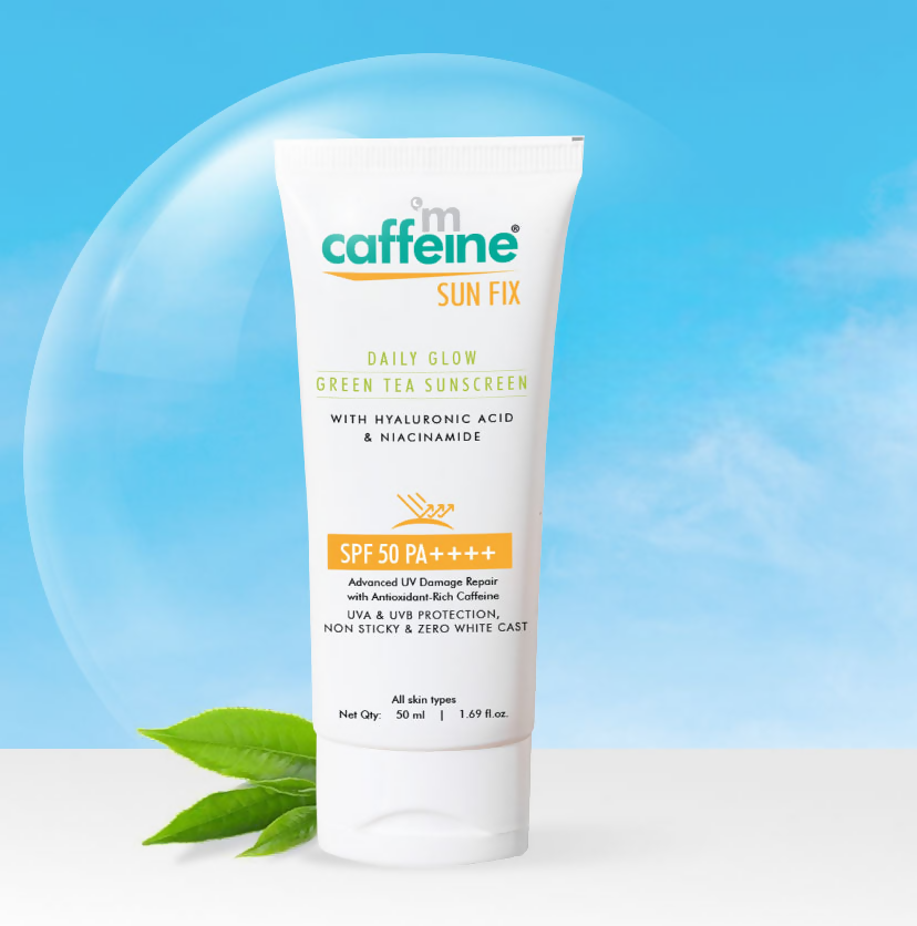 mCaffeine Sun Fix Daily Glow Green Tea Sunscreen SPF 50 PA++++ with Niacinamide, Lightweight & No White Cast - mCaffeine