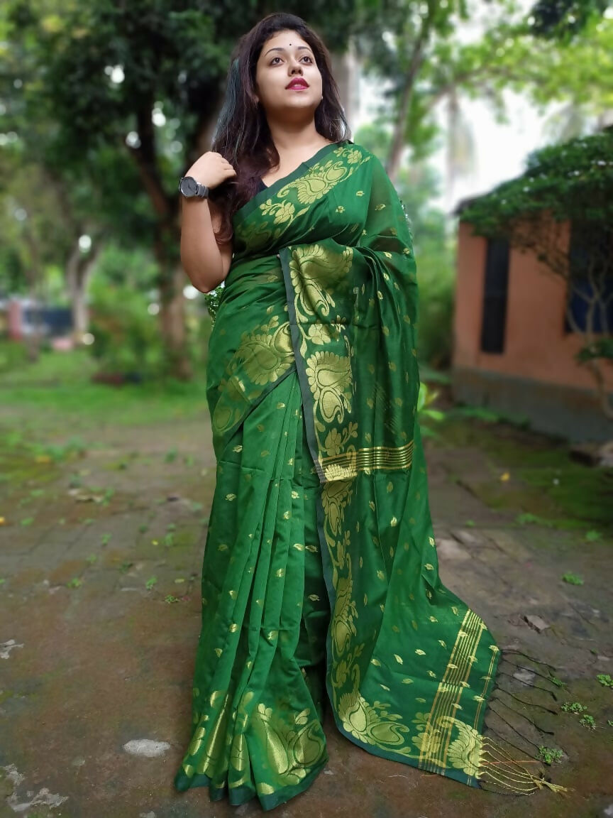 Exclusive Collection Green Beautiful Cotton Silk Saree - Swadesiicart