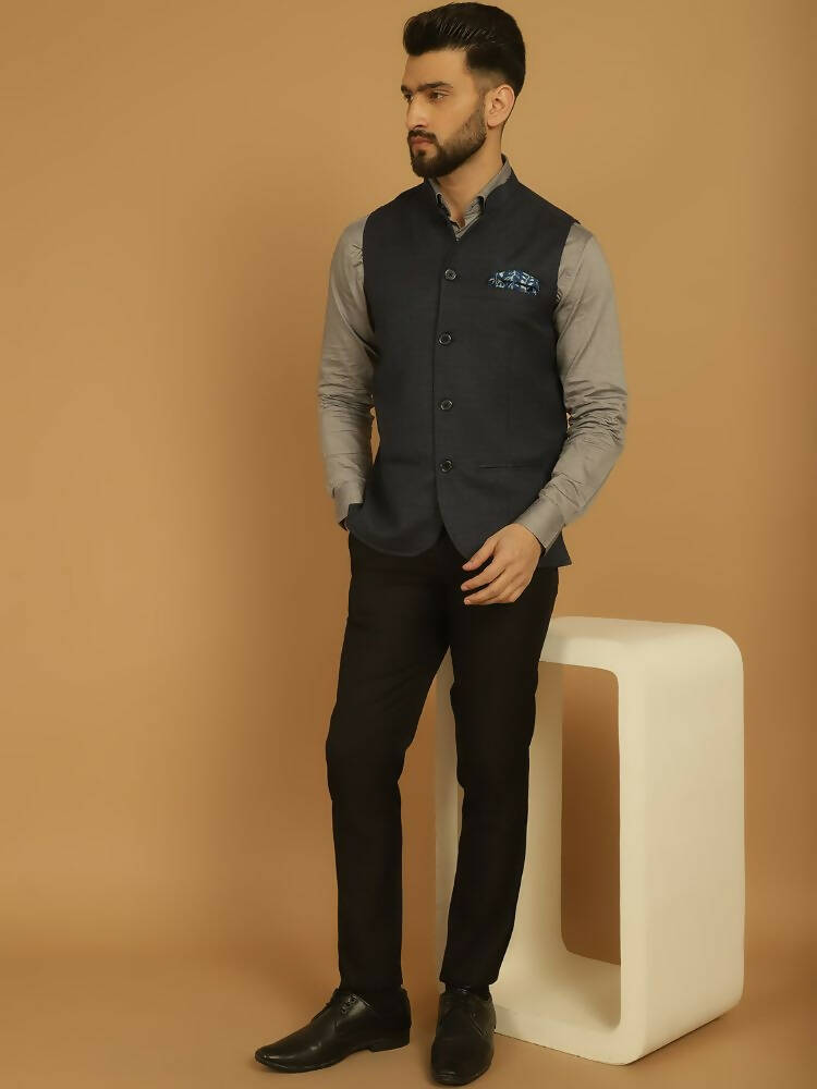 Even Apparels Nehru Jacket With Welt Pockets - Blue | Swadesiicart