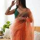 Vamsee Orange Organza Saree - Swadesiicart