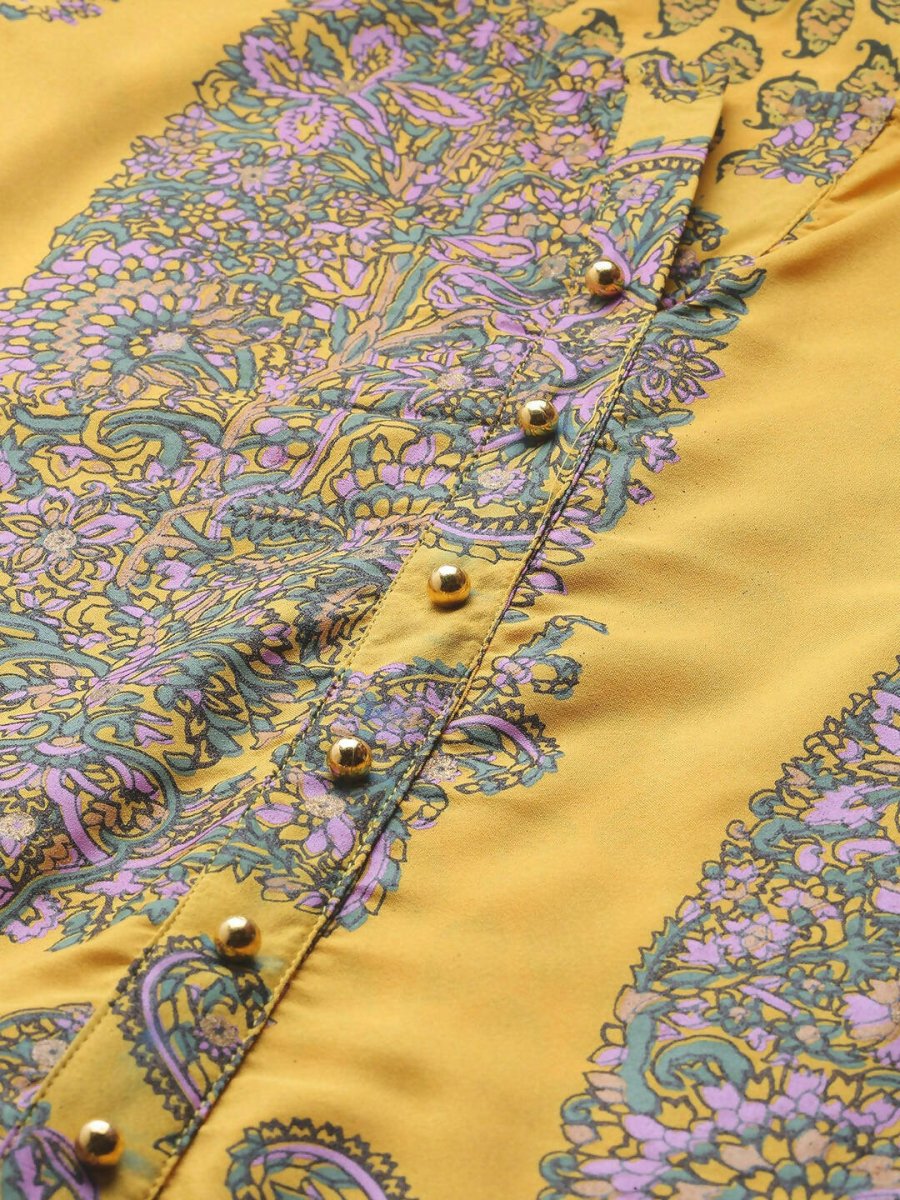 Ahalyaa Women Mustard Crepe Printed Kurta Churidar Set | Swadesiicart