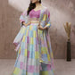 House of Panchhi Turquoise Blue Organza Floral Printed Lehenga choli & Dupatta | Swadesiicart