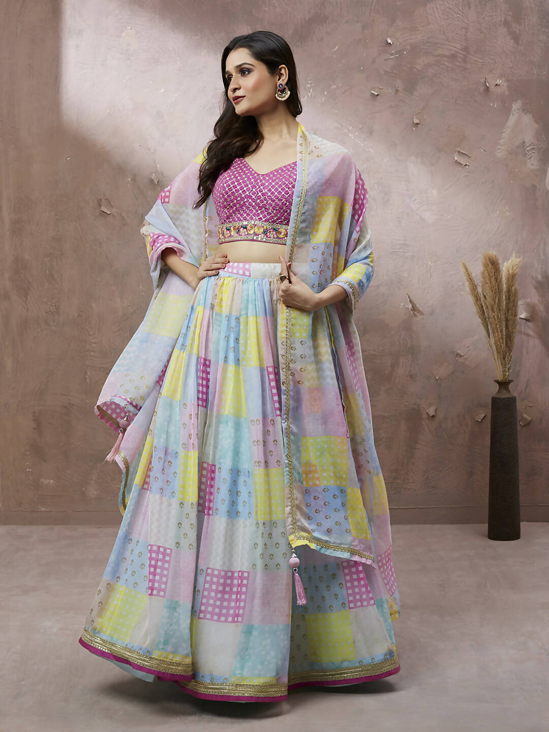 House of Panchhi Turquoise Blue Organza Floral Printed Lehenga choli & Dupatta | Swadesiicart