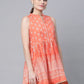 Ahalyaa Women Orange Pure Cotton Porcian Print Tunic | Swadesiicart