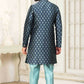 Raivat Ethnic Banarasi Jacquard Embroidery Semi Indo Western Sherwani In Grey Blue Colour | Swadesiicart