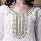 Applique Embroidered Kurta With Pant & Embroidered Dupatta, Cream - Hiral Fashion