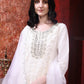 Applique Embroidered Kurta With Pant & Embroidered Dupatta, Cream - Hiral Fashion