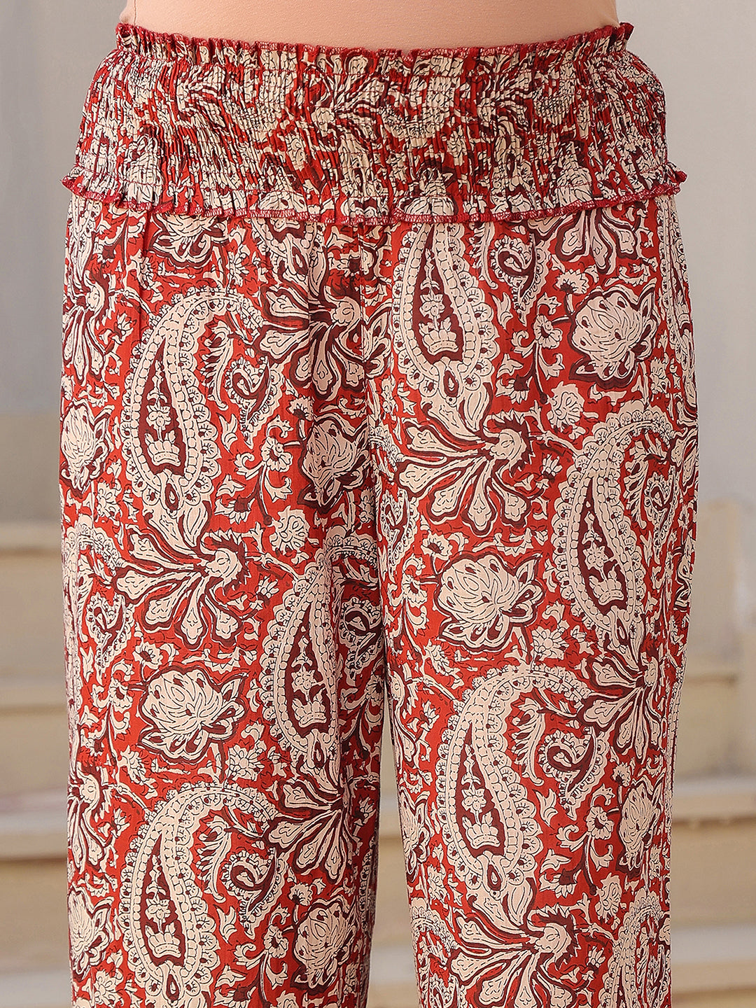 Janasya Dark Cotton Paisley A-Line Top & Bottom Set | Swadesiicart