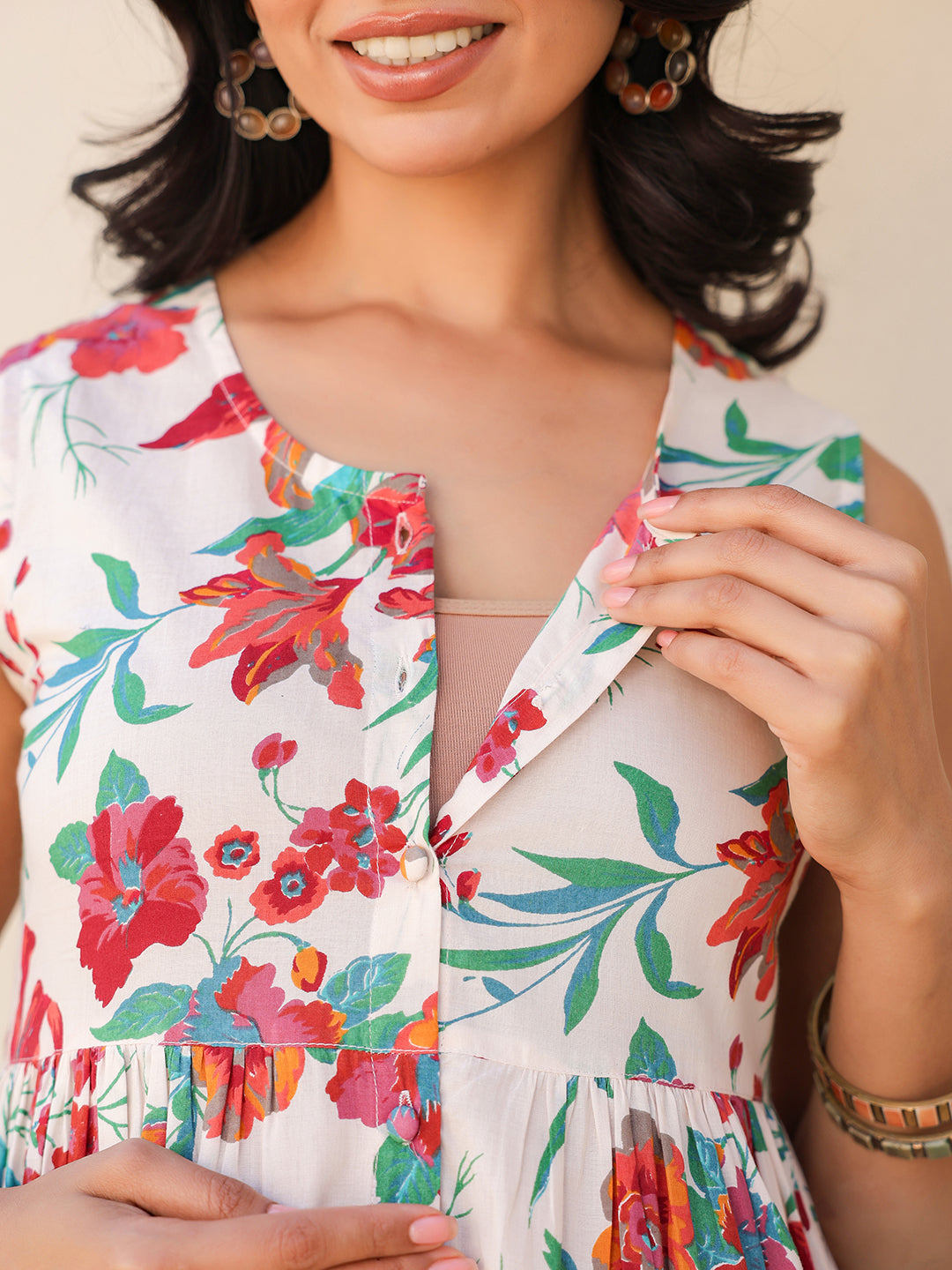 Janasya Light Cotton Floral A-Line Kurta Set | Swadesiicart