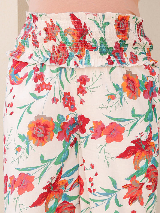 Janasya Light Cotton Floral A-Line Kurta Set | Swadesiicart