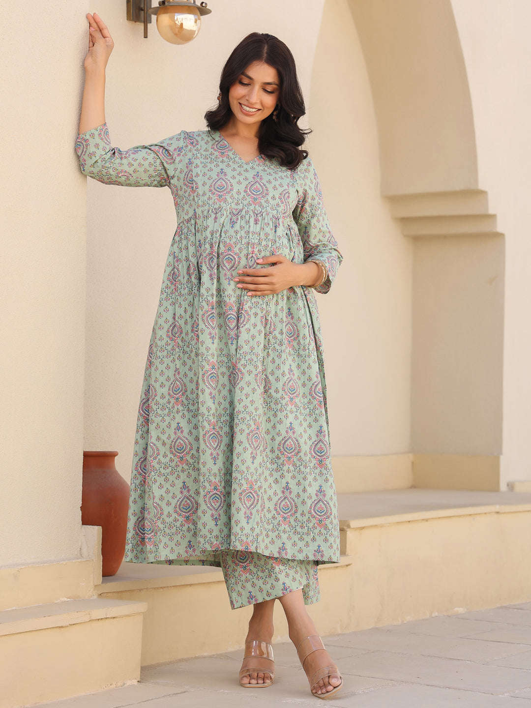 Janasya Light Cotton Floral A-Line Top & Bottom Set | Swadesiicart