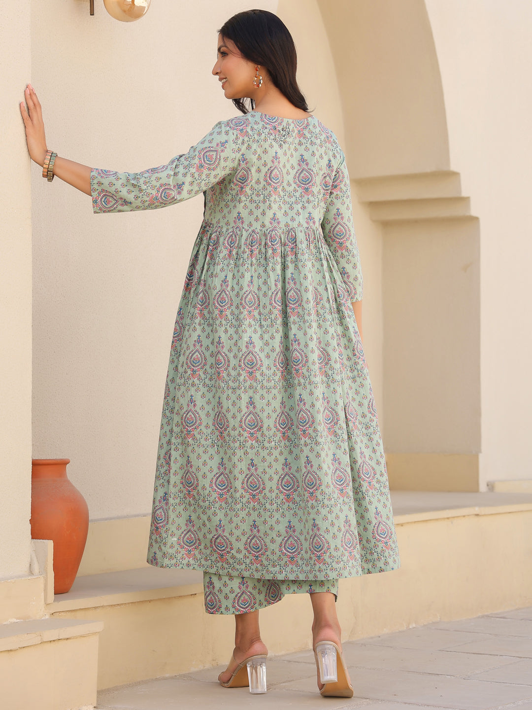 Janasya Light Cotton Floral A-Line Top & Bottom Set | Swadesiicart