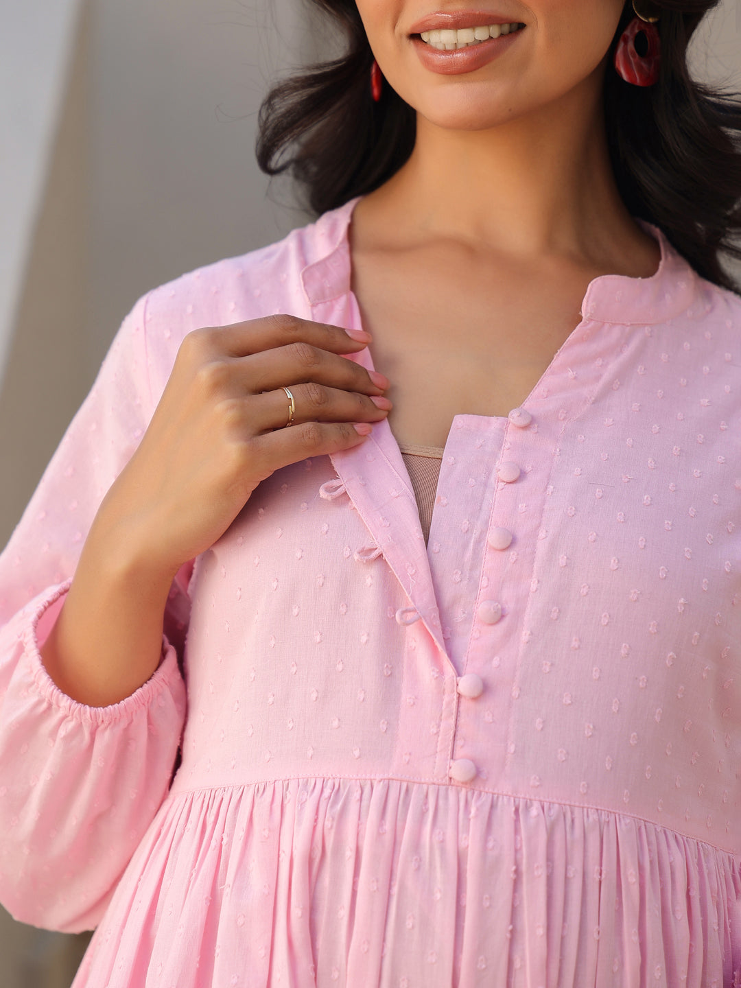 Janasya Light Dobby Cotton Self Design A-Line Kurta Set | Swadesiicart