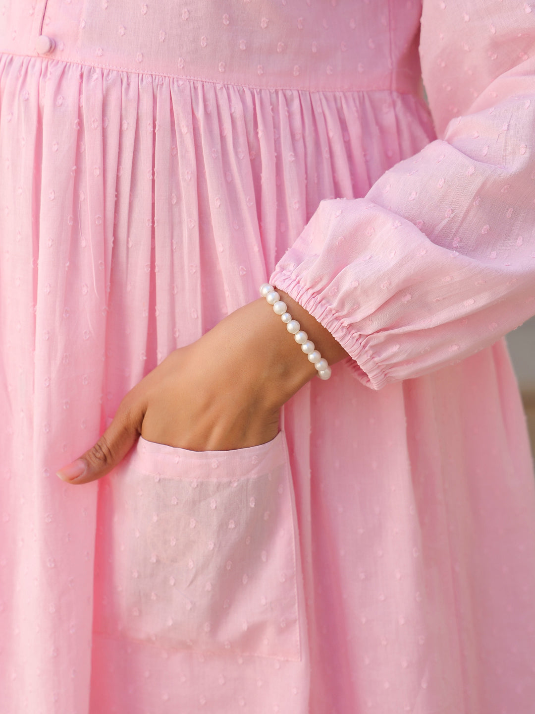 Janasya Light Dobby Cotton Self Design A-Line Kurta Set | Swadesiicart