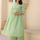 Janasya Light Dobby Cotton Self Design A-Line Kurta Set | Swadesiicart
