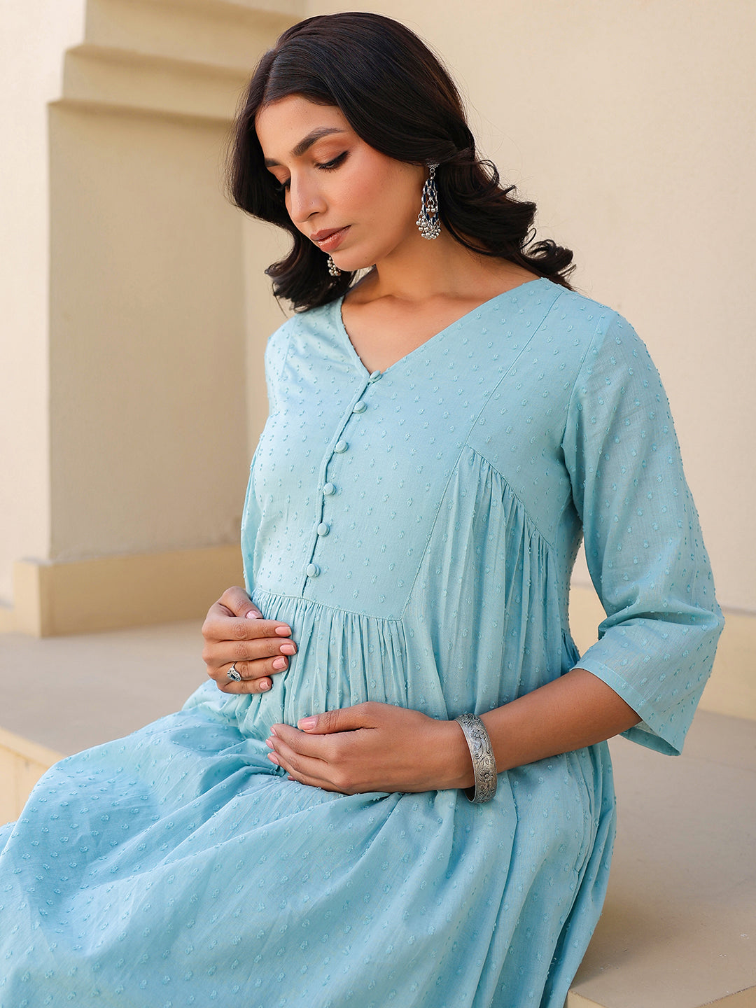 Janasya Light Dobby Cotton Self Design A-Line Top & Bottom Set | Swadesiicart