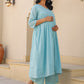 Janasya Light Dobby Cotton Self Design A-Line Top & Bottom Set | Swadesiicart