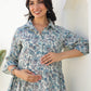 Janasya Dark Cotton Floral A-Line Dress | Swadesiicart