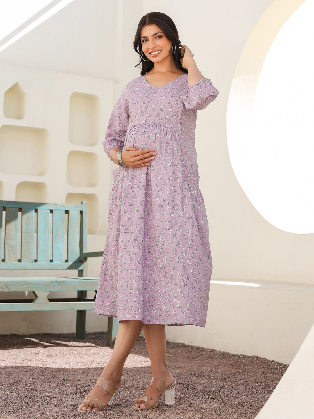 Janasya Light Cotton Floral A-Line Dress | Swadesiicart