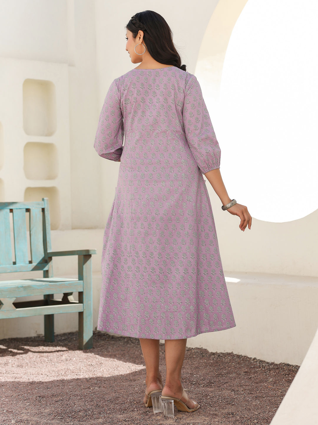 Janasya Light Cotton Floral A-Line Dress | Swadesiicart