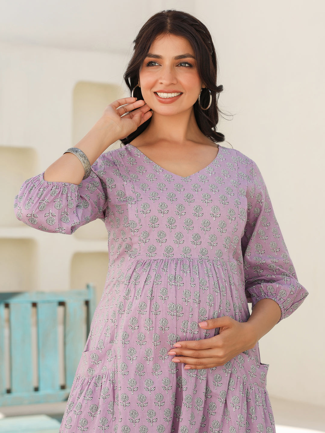 Janasya Light Cotton Floral A-Line Dress | Swadesiicart