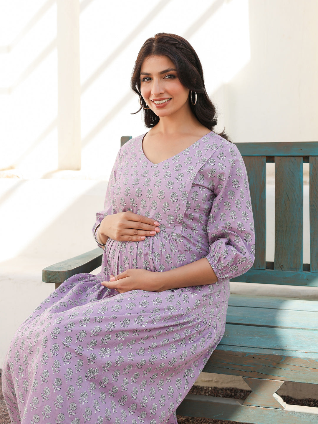 Janasya Light Cotton Floral A-Line Dress | Swadesiicart