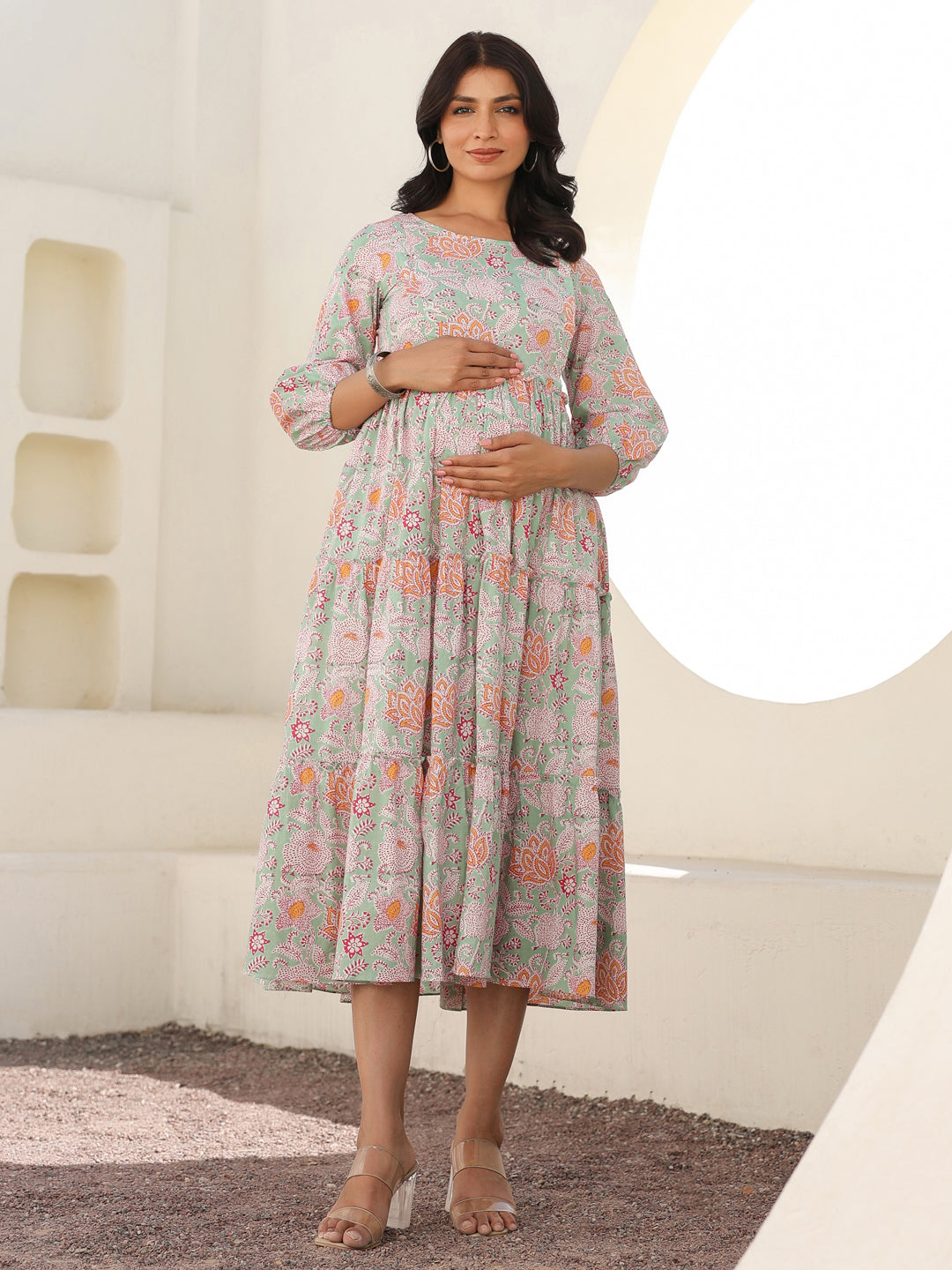 Janasya Light Cotton Floral A-Line Dress | Swadesiicart
