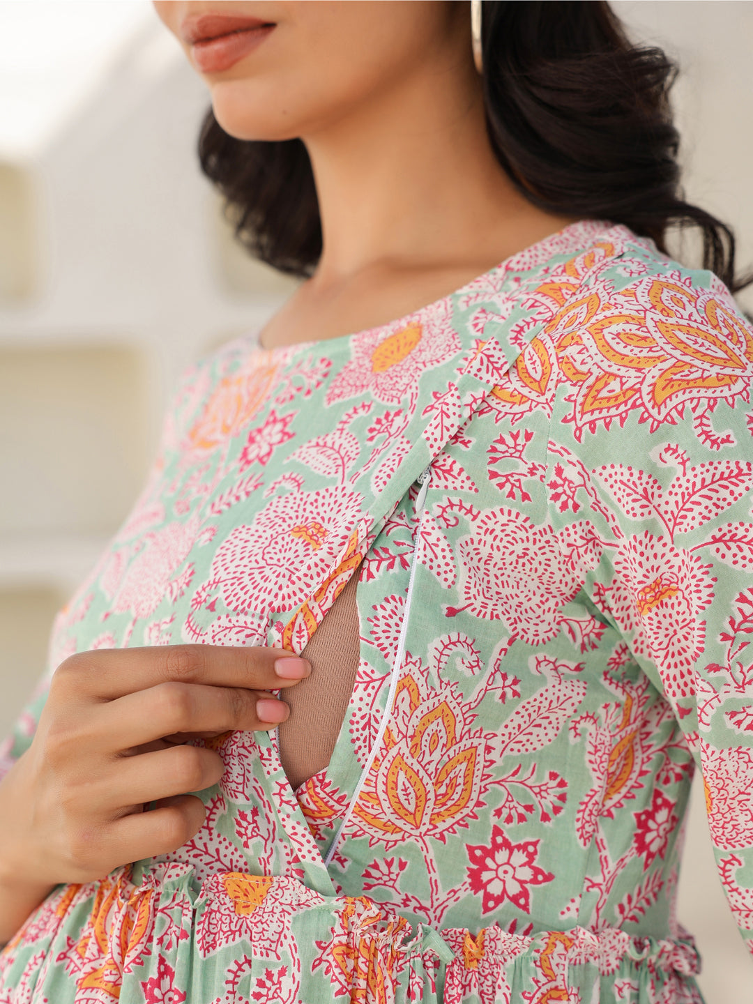 Janasya Light Cotton Floral A-Line Dress | Swadesiicart