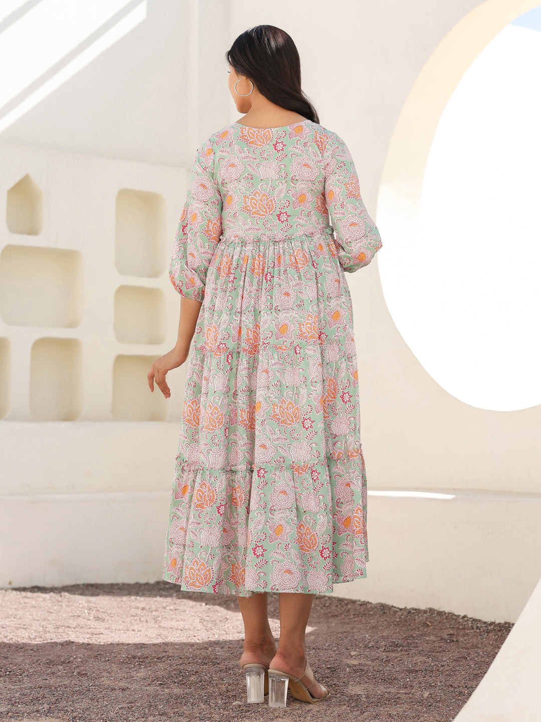 Janasya Light Cotton Floral A-Line Dress | Swadesiicart