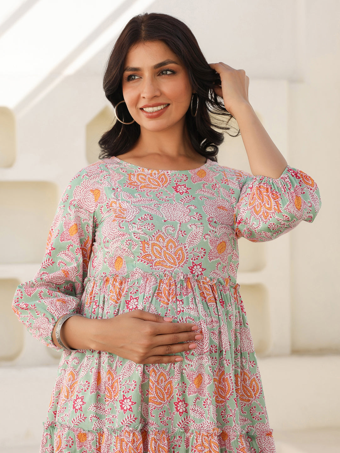 Janasya Light Cotton Floral A-Line Dress | Swadesiicart