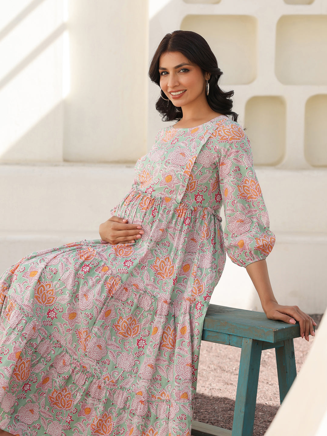 Janasya Light Cotton Floral A-Line Dress | Swadesiicart
