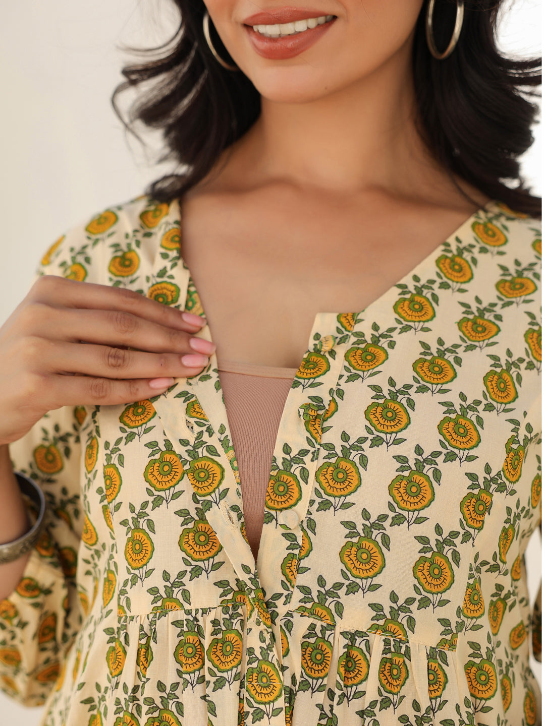 Janasya Light Cotton Floral A-Line Dress | Swadesiicart
