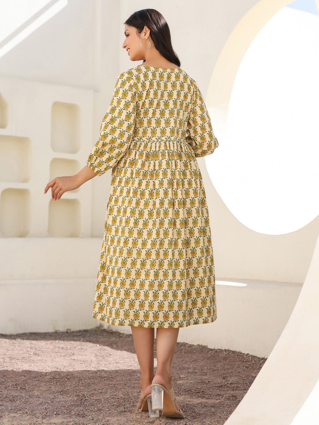 Janasya Light Cotton Floral A-Line Dress | Swadesiicart