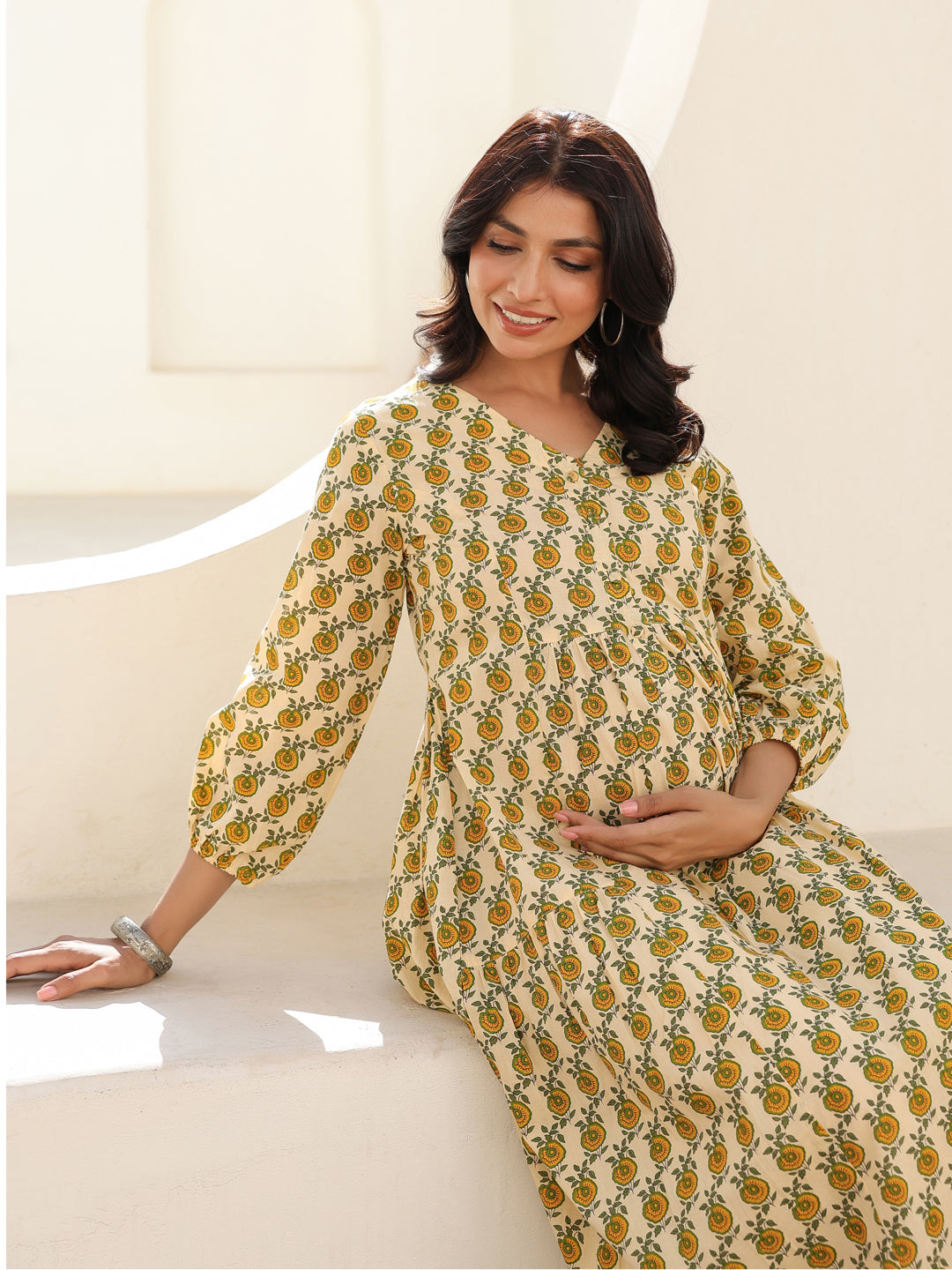Janasya Light Cotton Floral A-Line Dress | Swadesiicart