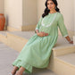 Janasya Light Dobby Cotton Yoke Embroidery A-Line Kurta Set | Swadesiicart