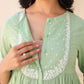 Janasya Light Dobby Cotton Yoke Embroidery A-Line Kurta Set | Swadesiicart