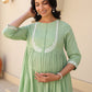 Janasya Light Dobby Cotton Yoke Embroidery A-Line Kurta Set | Swadesiicart