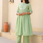 Janasya Light Dobby Cotton Yoke Embroidery A-Line Kurta Set | Swadesiicart