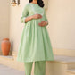 Janasya Light Dobby Cotton Yoke Embroidery A-Line Kurta Set | Swadesiicart