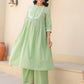 Janasya Light Dobby Cotton Yoke Embroidery A-Line Kurta Set | Swadesiicart