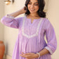 Janasya Bright Dobby Cotton Yoke Embroidery A-Line Kurta Set | Swadesiicart