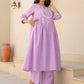 Janasya Bright Dobby Cotton Yoke Embroidery A-Line Kurta Set | Swadesiicart