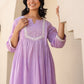 Janasya Bright Dobby Cotton Yoke Embroidery A-Line Kurta Set | Swadesiicart