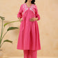 Janasya Light Dobby Cotton Yoke Embroidery A-Line Kurta Set | Swadesiicart