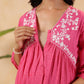 Janasya Light Dobby Cotton Yoke Embroidery A-Line Kurta Set | Swadesiicart