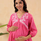Janasya Light Dobby Cotton Yoke Embroidery A-Line Kurta Set | Swadesiicart
