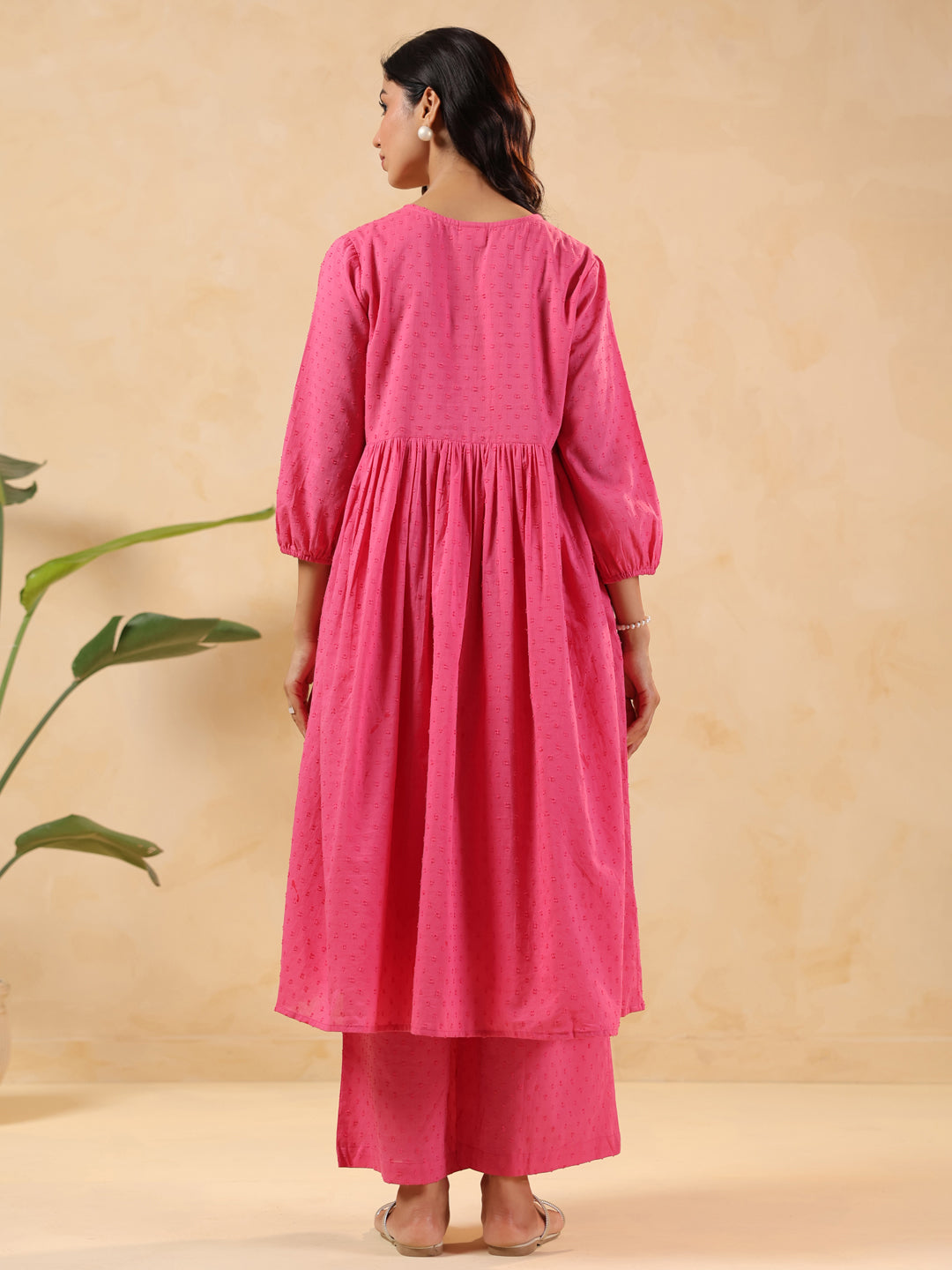Janasya Light Dobby Cotton Yoke Embroidery A-Line Kurta Set | Swadesiicart