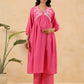 Janasya Light Dobby Cotton Yoke Embroidery A-Line Kurta Set | Swadesiicart